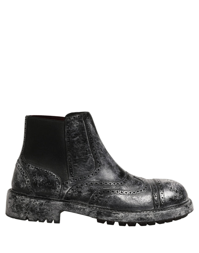 Dolce & Gabbana Black Gray Leather Chelsea Boots