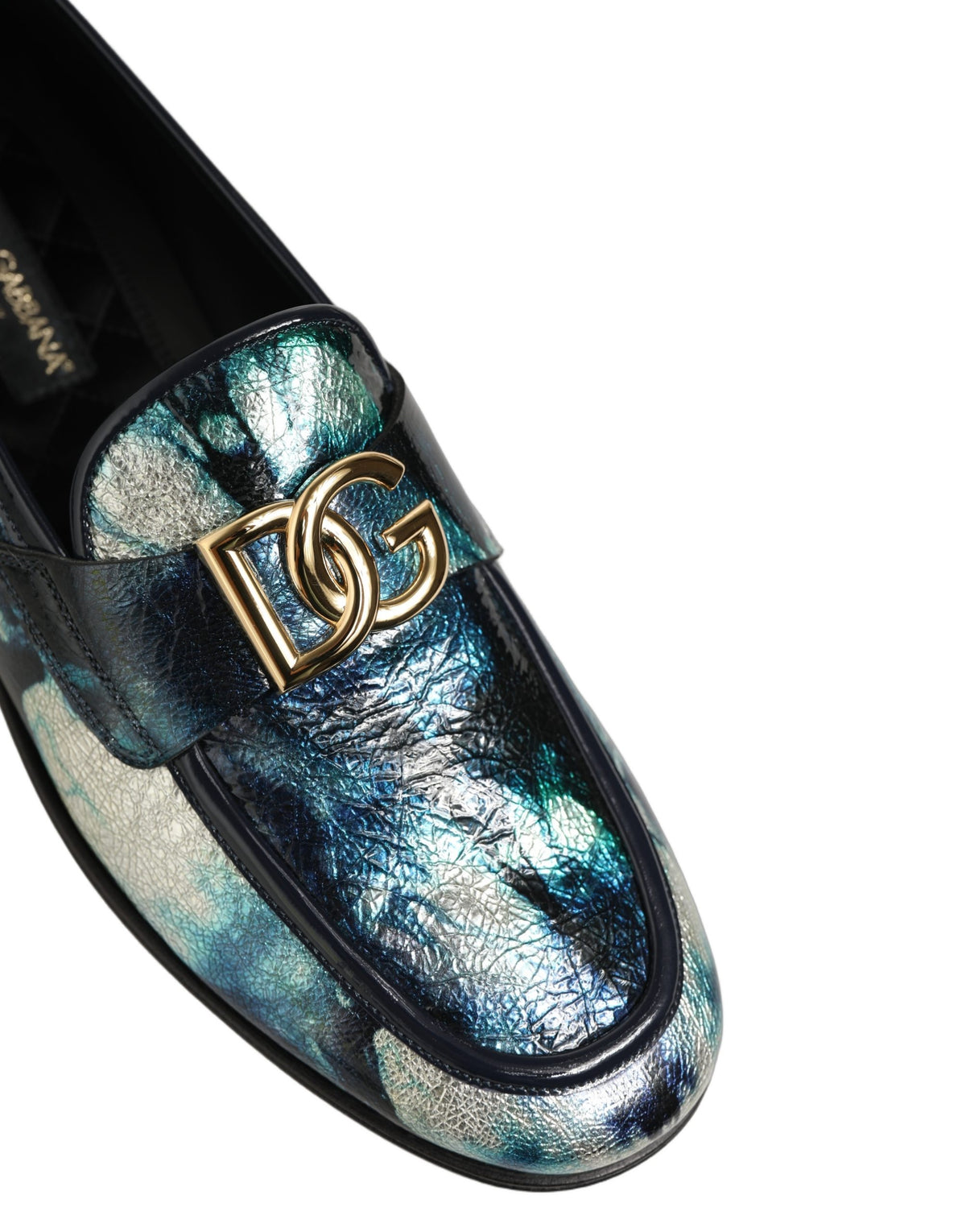 Dolce & Gabbana Metallic Blue Silver Leather Loafers