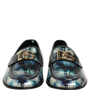 Dolce & Gabbana Metallic Blue Silver Leather Loafers