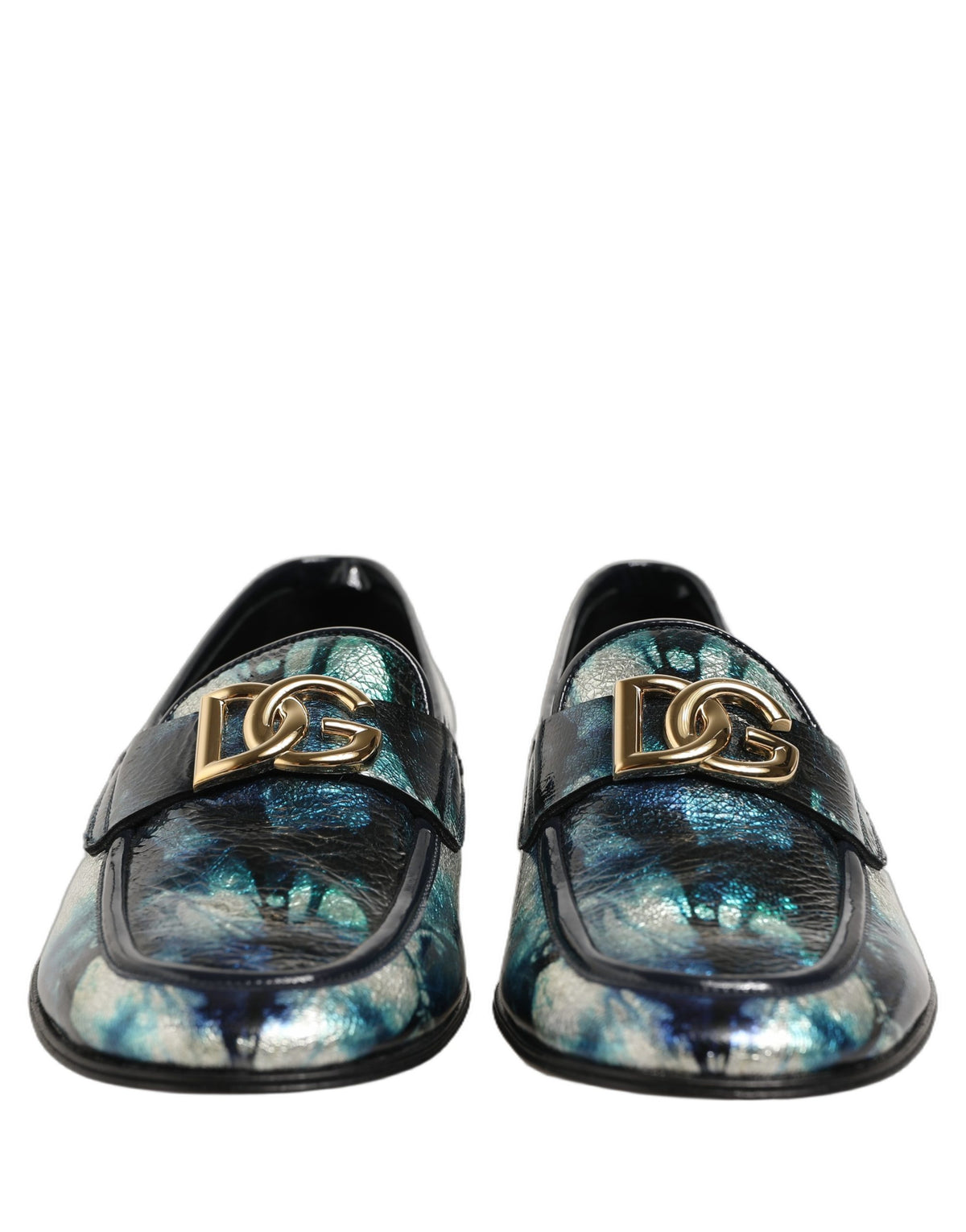 Dolce & Gabbana Metallic Blue Silver Leather Loafers