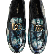 Dolce & Gabbana Metallic Blue Silver Leather Loafers