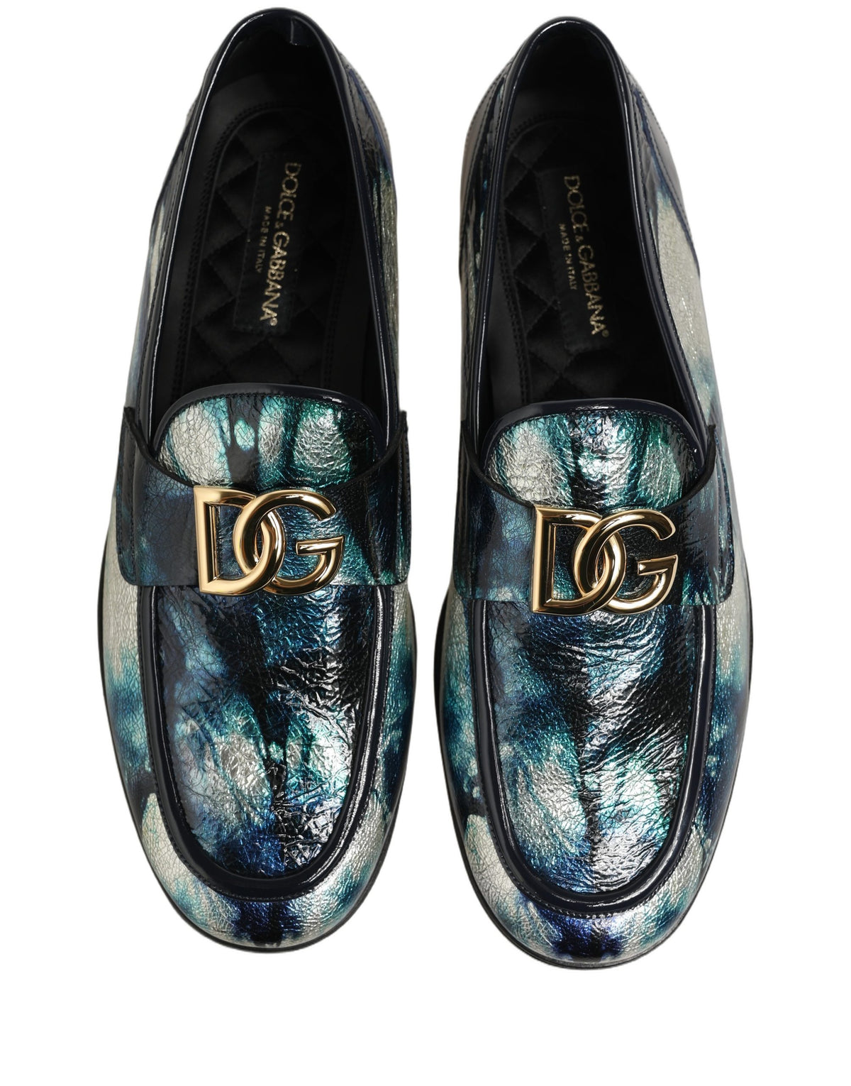 Dolce & Gabbana Metallic Blue Silver Leather Loafers