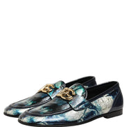 Dolce & Gabbana Metallic Blue Silver Leather Loafers