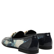 Dolce & Gabbana Metallic Blue Silver Leather Loafers
