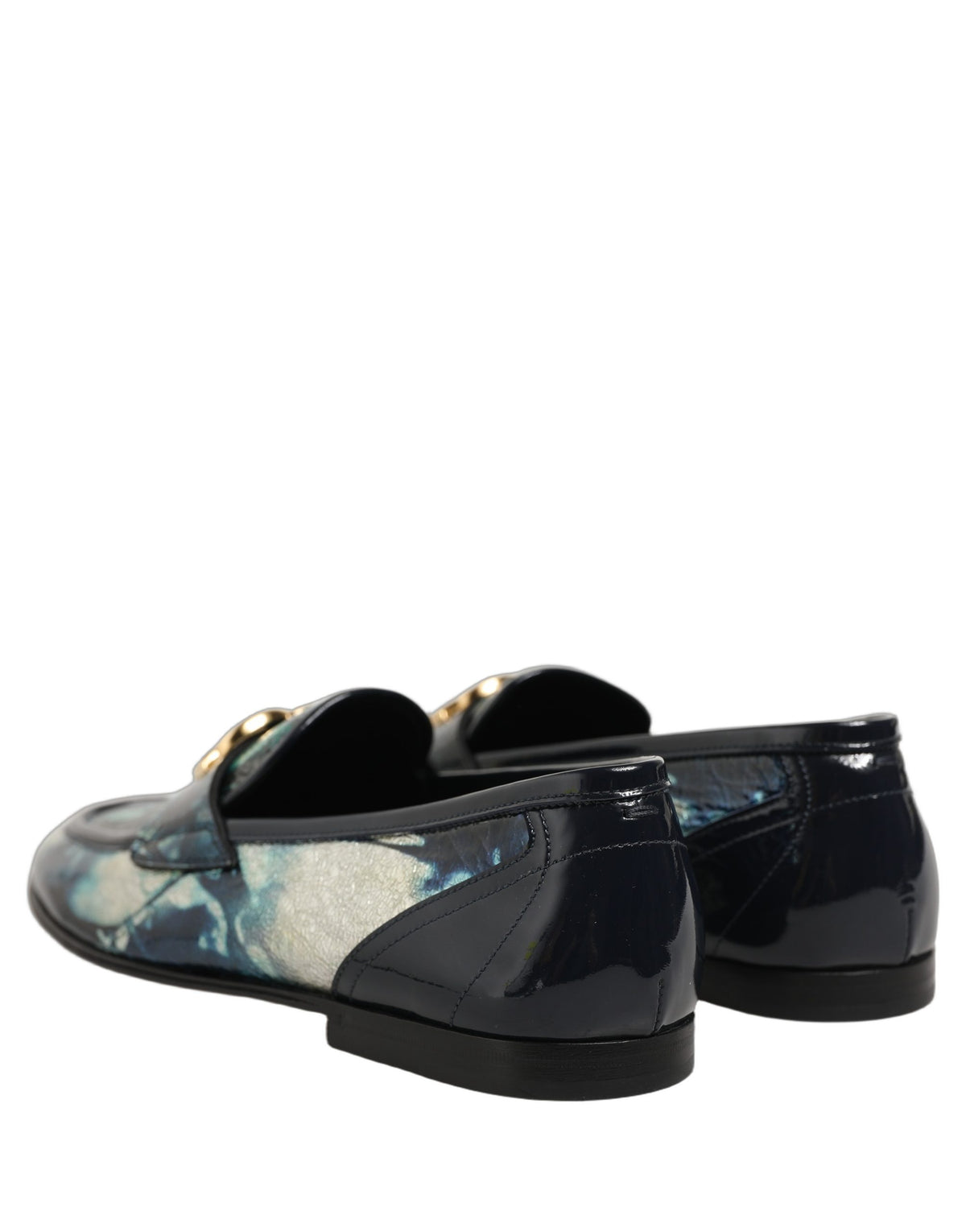 Dolce & Gabbana Metallic Blue Silver Leather Loafers