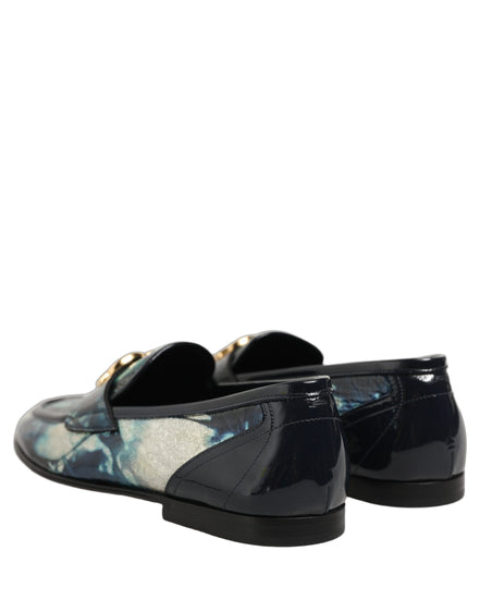 Dolce & Gabbana Metallic Blue Silver Leather Loafers