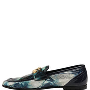 Dolce & Gabbana Metallic Blue Silver Leather Loafers