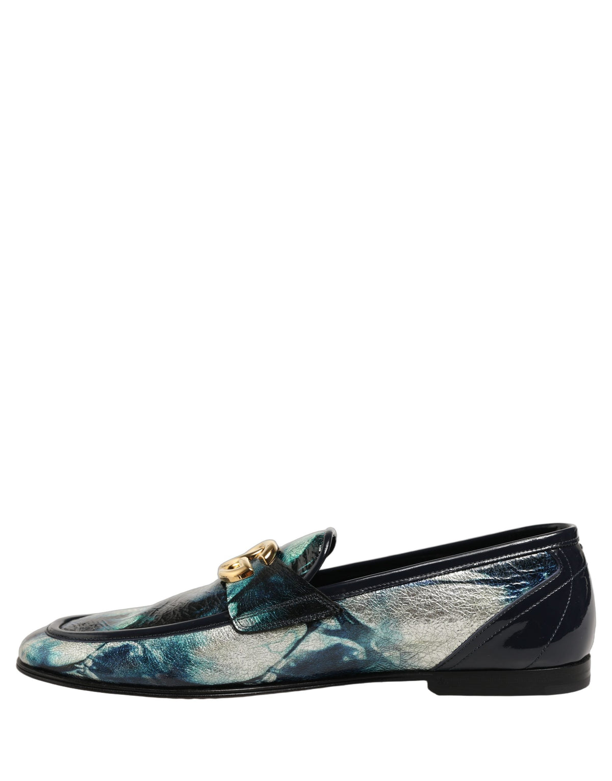 Dolce & Gabbana Metallic Blue Silver Leather Loafers