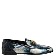 Dolce & Gabbana Metallic Blue Silver Leather Loafers