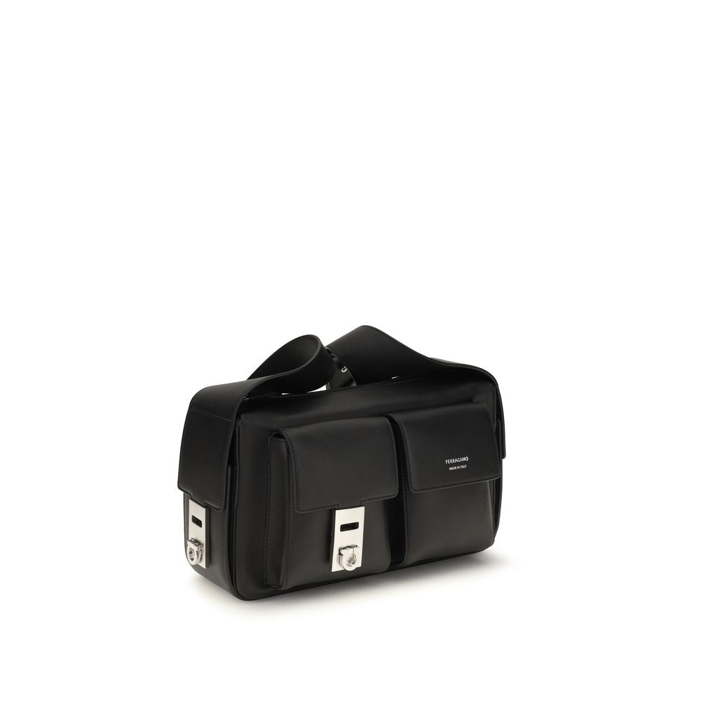 Ferragamo Black Calf Leather Shoulder Bag