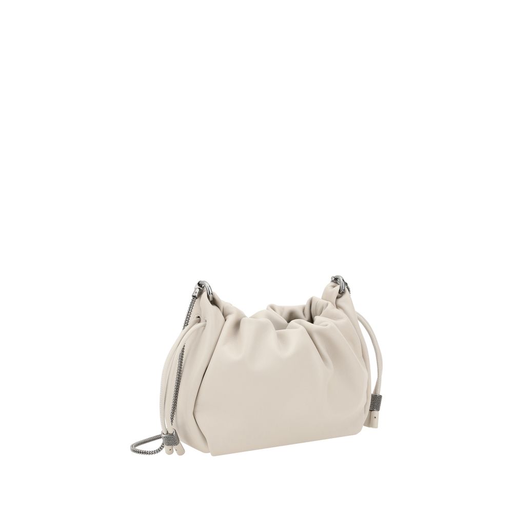 Brunello Cucinelli Beige Calf Leather Shoulder Bag