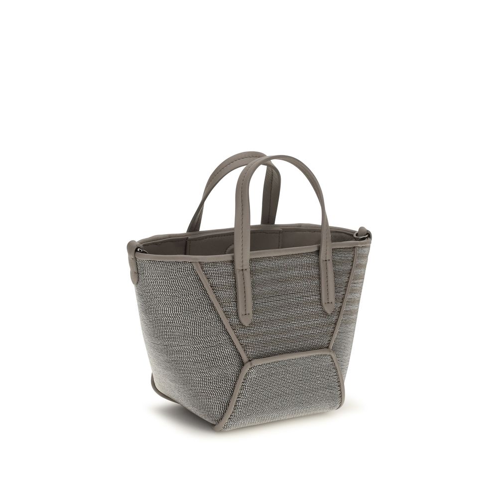 Brunello Cucinelli Gray Calf Leather Shoulder Bag