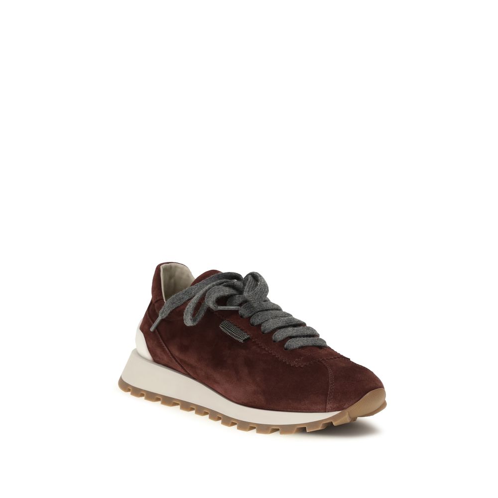 Brunello Cucinelli Bordeaux Calf Leather Athletic Sneakers