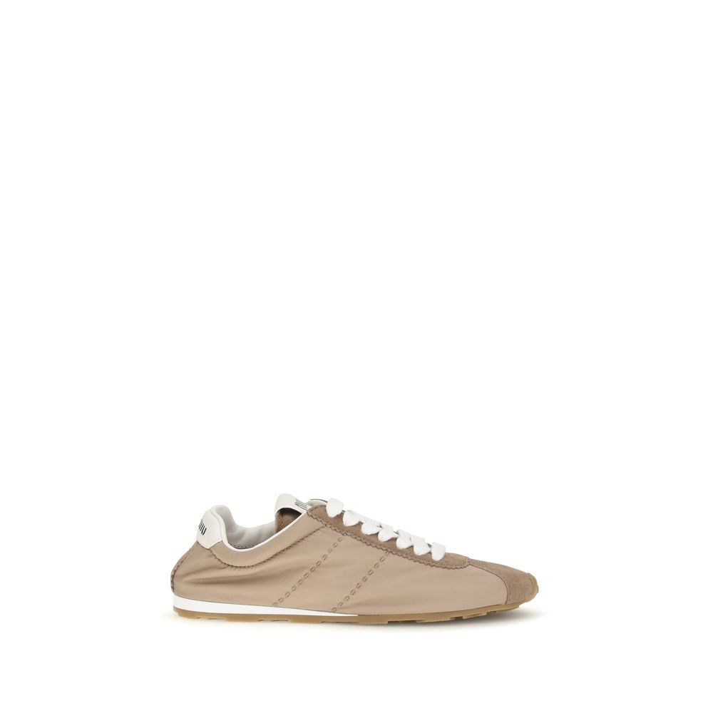 Miu Miu Beige Calf Leather Low Top Sneakers