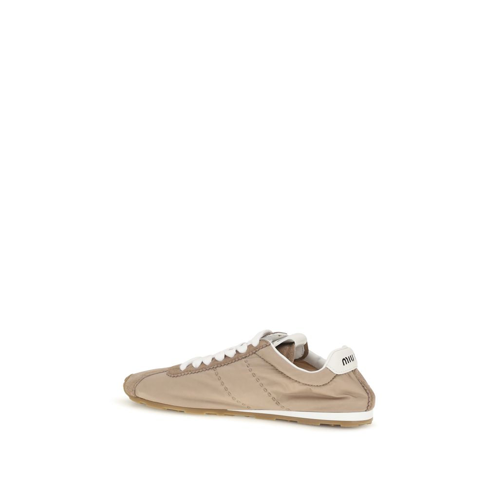 Miu Miu Beige Calf Leather Low Top Sneakers