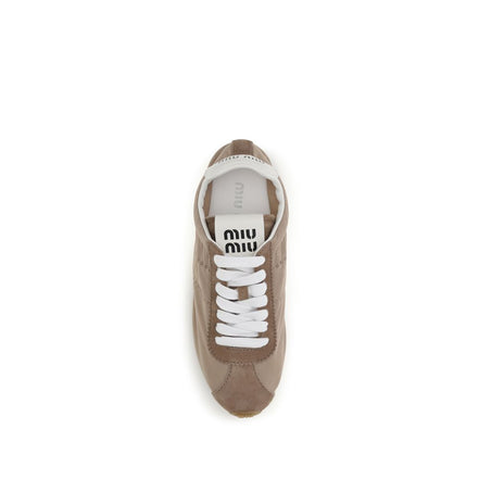 Miu Miu Beige Calf Leather Low Top Sneakers