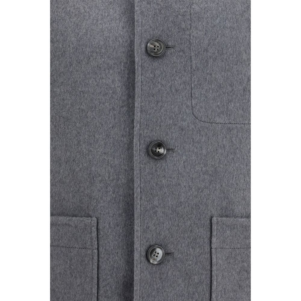 Ami Paris Gray Wool Full-Length Jacket