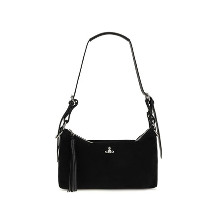 Vivienne Westwood Black Suede Leather Shoulder Bag