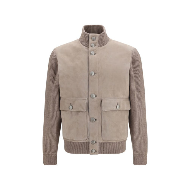 Brunello Cucinelli Beige Calf Leather Full-Length Jacket