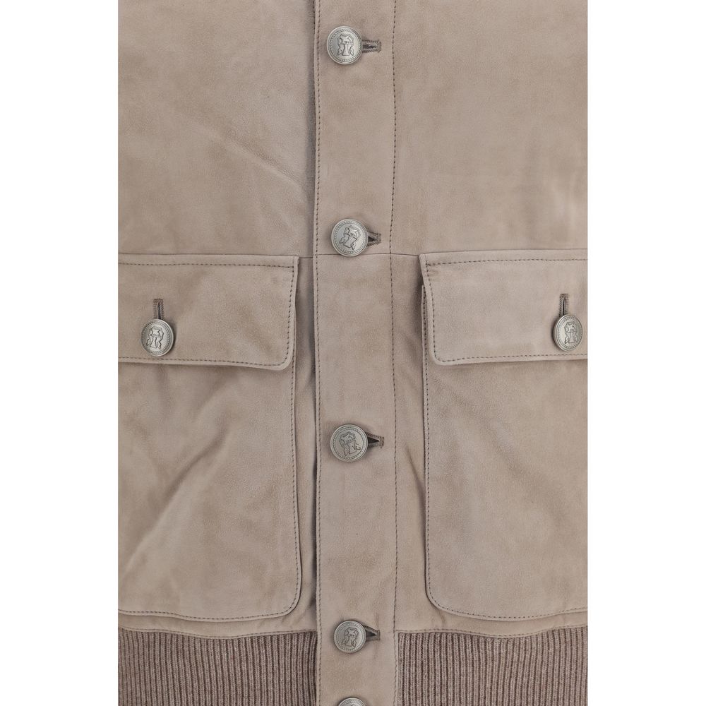 Brunello Cucinelli Beige Calf Leather Full-Length Jacket