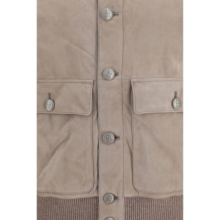 Brunello Cucinelli Beige Calf Leather Full-Length Jacket