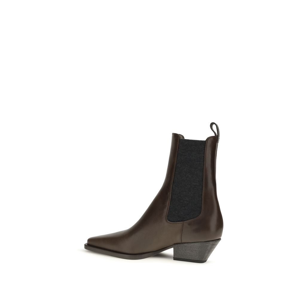 Brunello Cucinelli Brown Calf Leather Ankle Boots