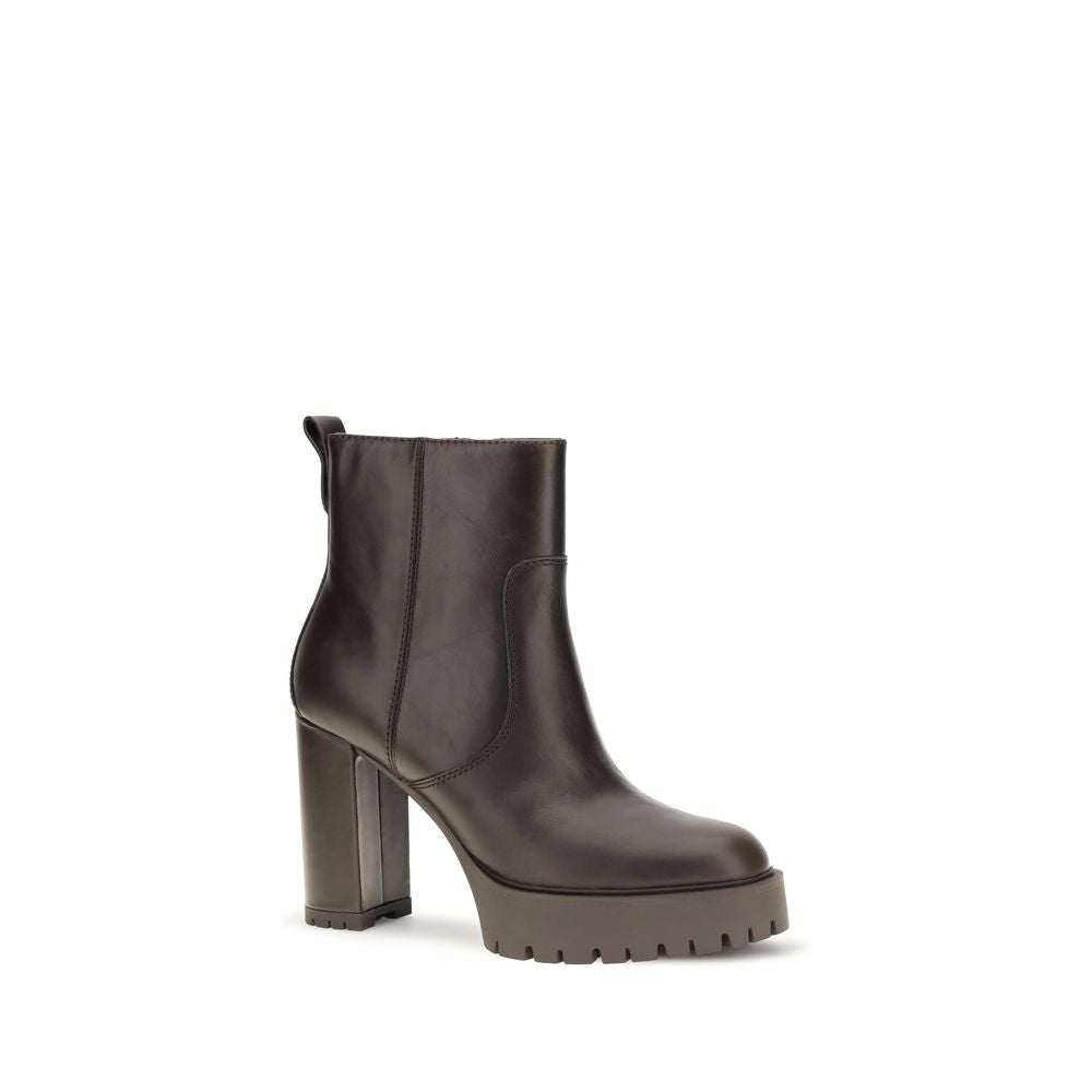 PINKO Brown Calf Leather Ankle Boots
