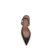 Amina Muaddi Black Fabric Stiletto Heel Sandals