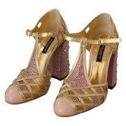 Escarpins T-strap Dolce & Gabbana en cuir rose doré et cristaux
