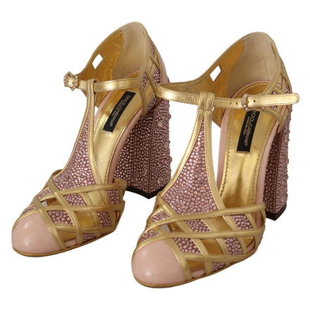 Escarpins T-strap Dolce & Gabbana en cuir rose doré et cristaux