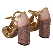 Escarpins T-strap Dolce & Gabbana en cuir rose doré et cristaux