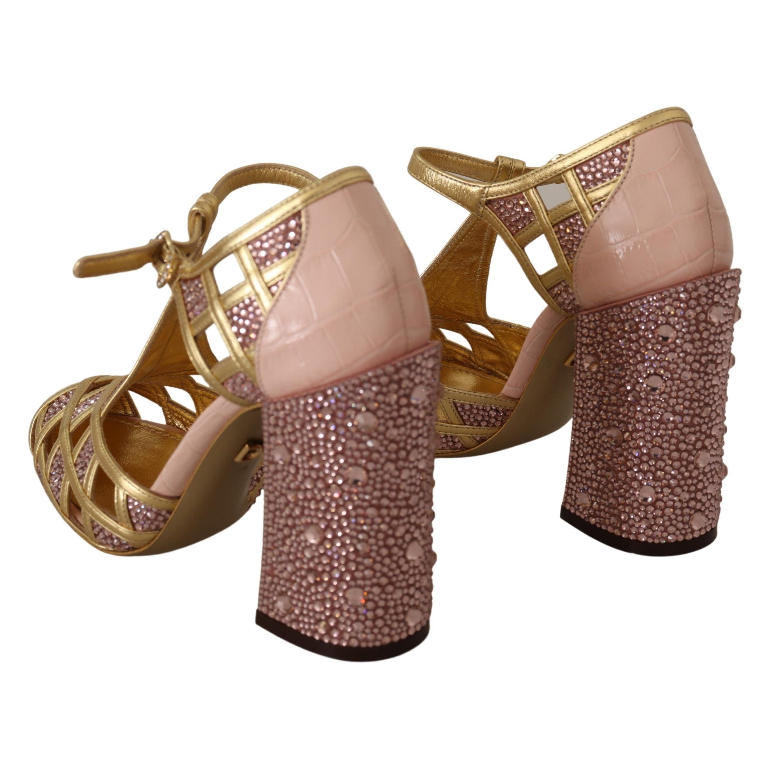 Escarpins T-strap Dolce & Gabbana en cuir rose doré et cristaux