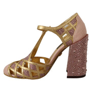 Escarpins T-strap Dolce & Gabbana en cuir rose doré et cristaux