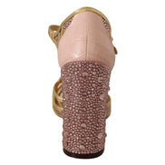 Escarpins T-strap Dolce & Gabbana en cuir rose doré et cristaux