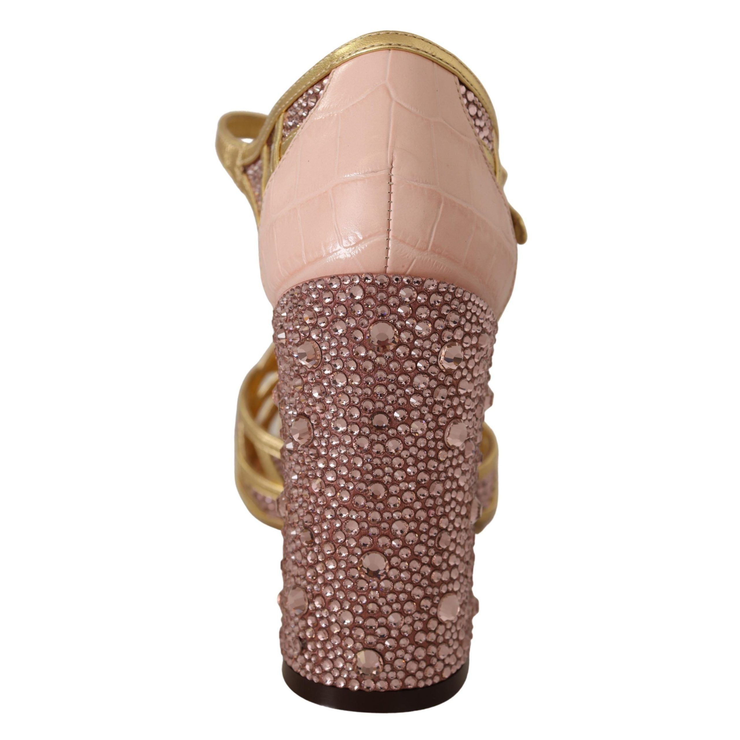 Escarpins T-strap Dolce & Gabbana en cuir rose doré et cristaux