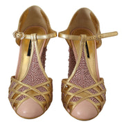 Escarpins T-strap Dolce & Gabbana en cuir rose doré et cristaux