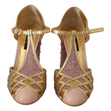 Escarpins T-strap Dolce & Gabbana en cuir rose doré et cristaux