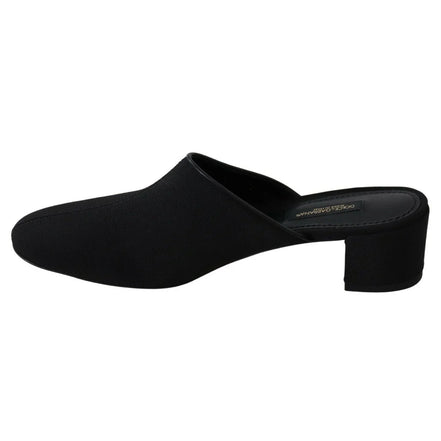 Black slip-on block heel mule shoe for women, minimalist chic style, designer fashion