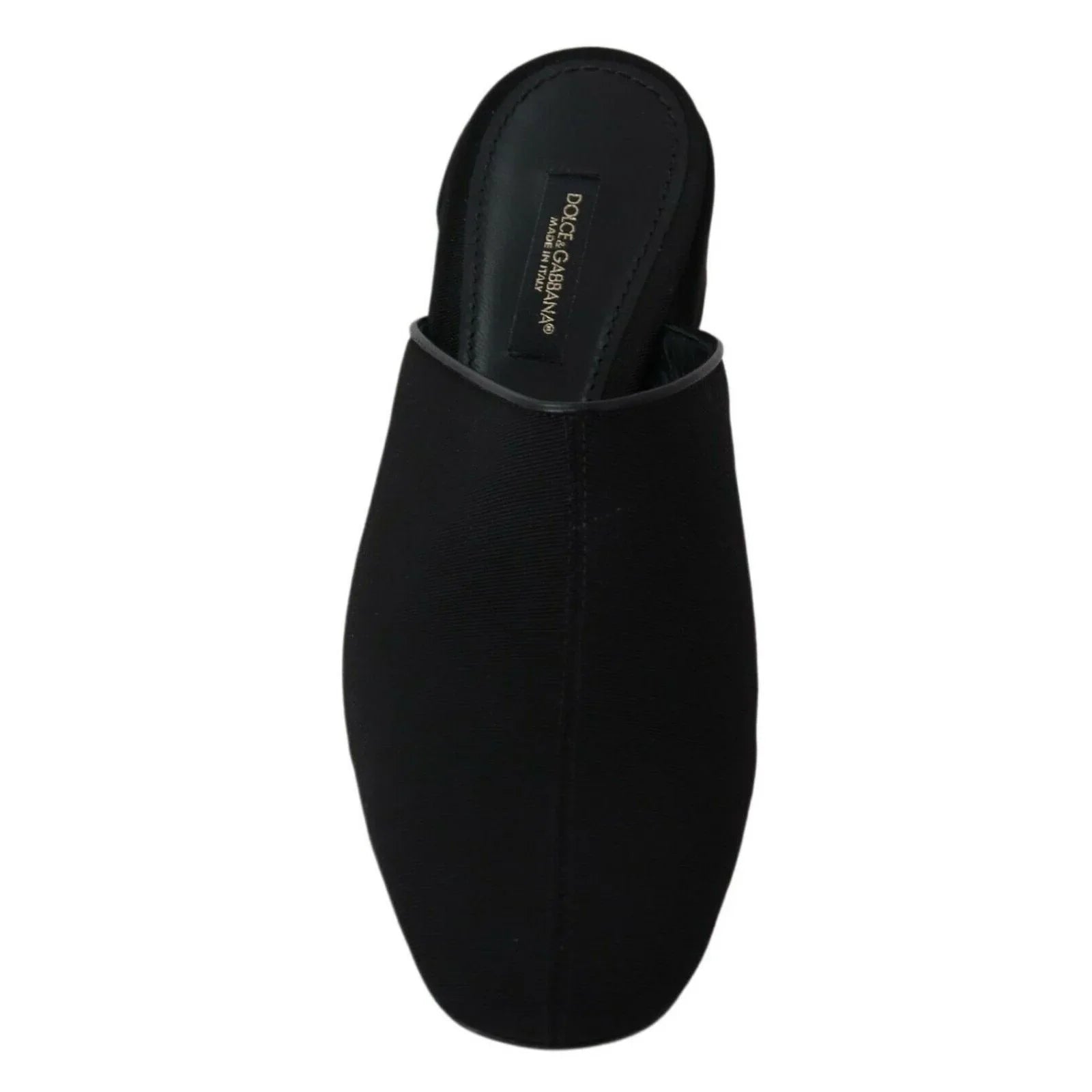 Top view of a black Dolce & Gabbana mule slipper with a square toe design