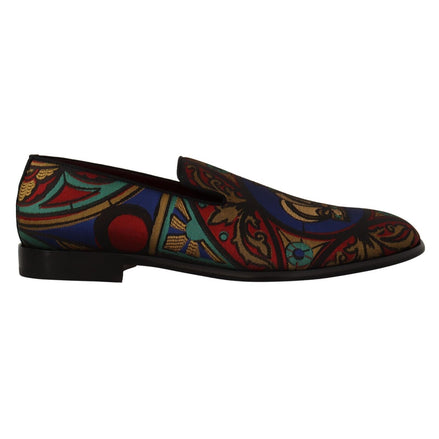 Dolce & Gabbana Multicolor Jacquard Crown Slippers Loafers Shoes