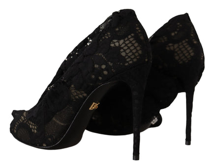 Dolce & Gabbana Black Stretch Taormina Lace Boots