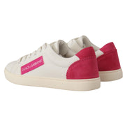 Dolce & Gabbana Baskets basses en cuir blanc et rose pour femme