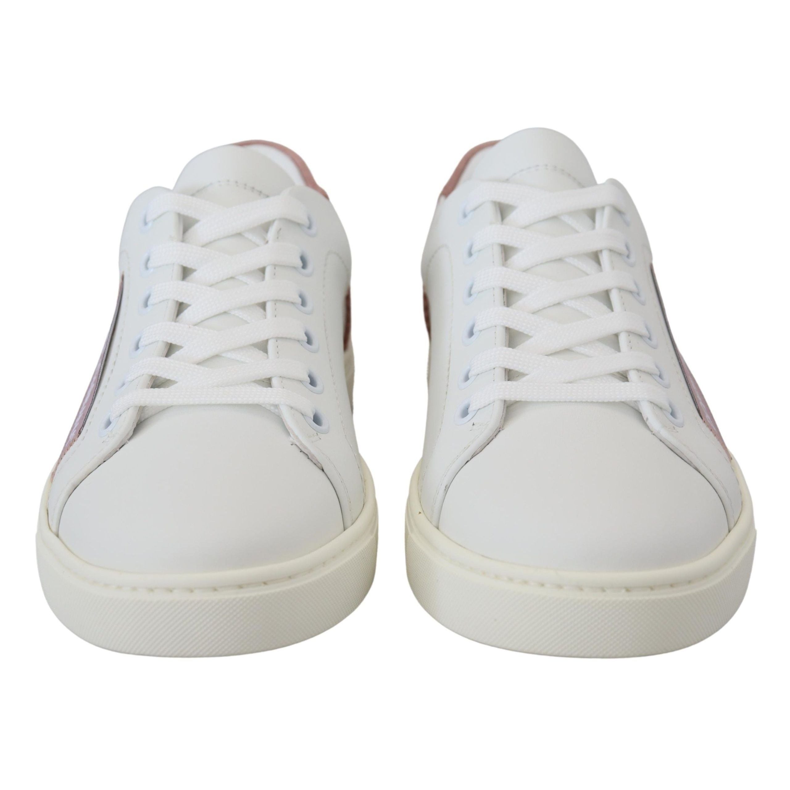 Dolce & Gabbana Scarpe da Ginnastica Basse in Pelle Bianche Rosa