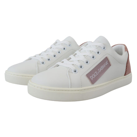 Dolce & Gabbana Scarpe da Ginnastica Basse in Pelle Bianche Rosa