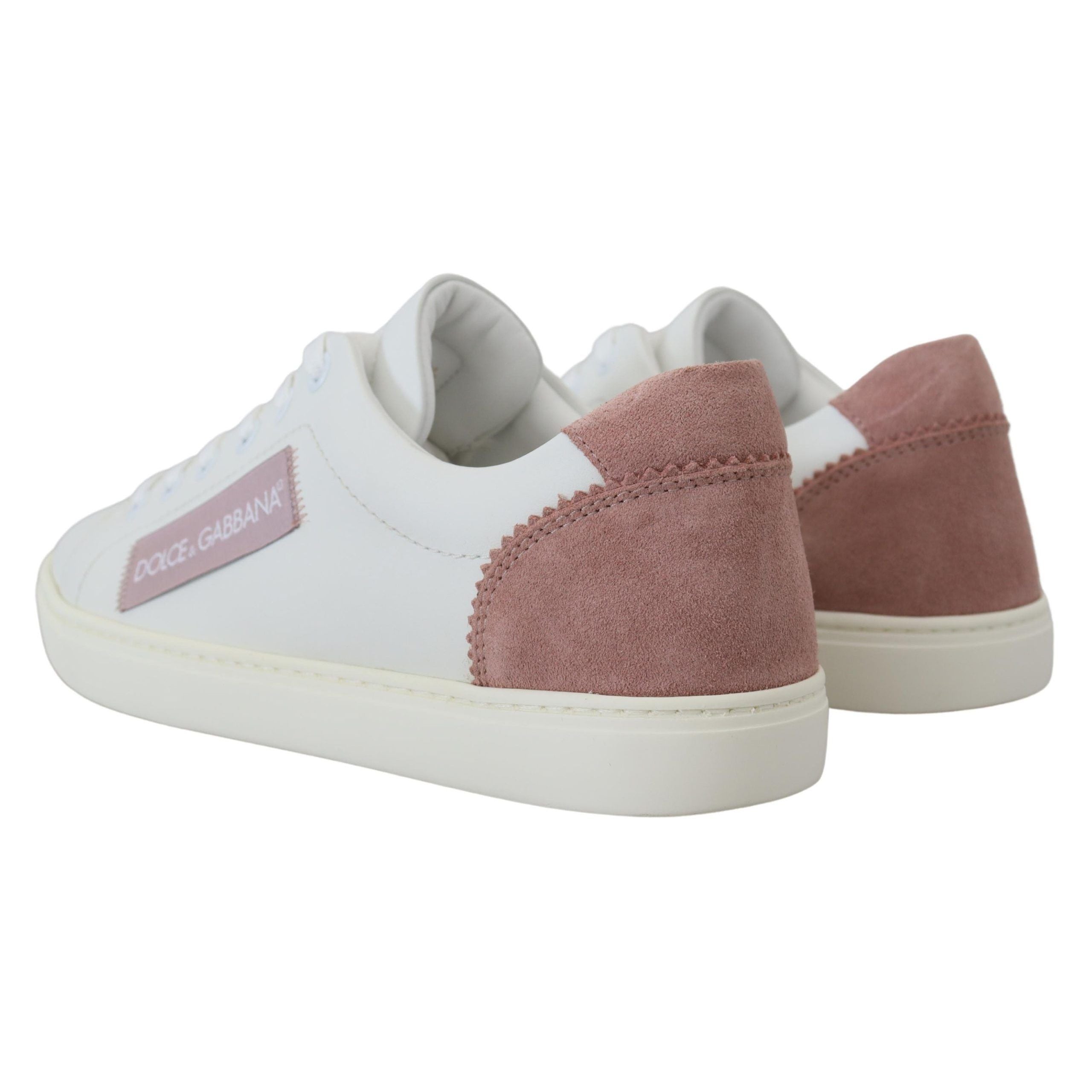 Dolce & Gabbana Scarpe da Ginnastica Basse in Pelle Bianche Rosa