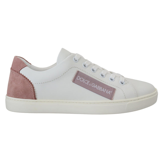 Dolce & Gabbana Scarpe da Ginnastica Basse in Pelle Bianche Rosa