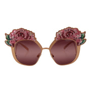 Occhiali da sole Dolce & Gabbana DG2202 in oro rosa con ricamo di paillettes a forma di rosa