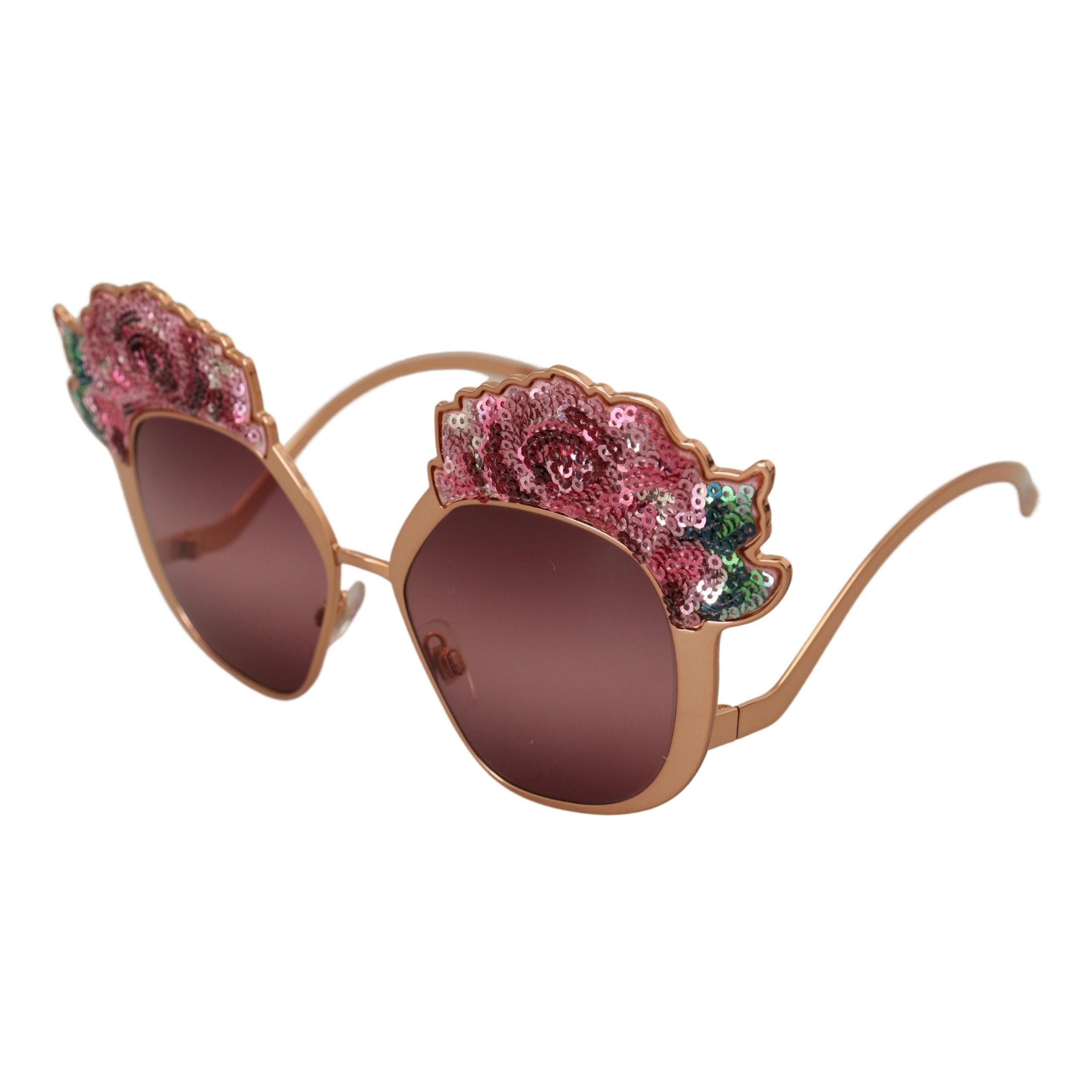 Occhiali da sole Dolce & Gabbana DG2202 in oro rosa con ricamo di paillettes a forma di rosa