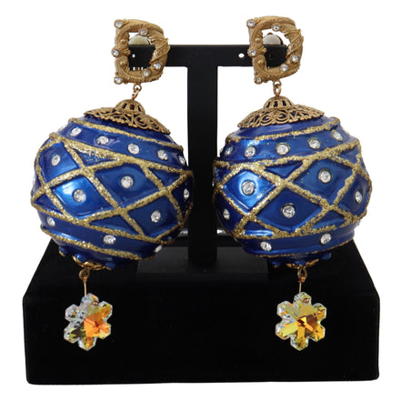 Orecchini a Clip Pendenti con Cristallo a Sfera Blu in Ottone Dorato Dolce & Gabbana