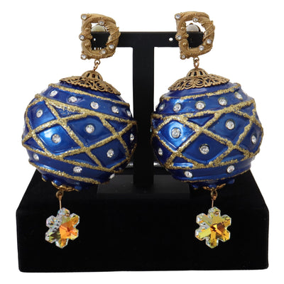 Boucles d'oreilles clips Dolce & Gabbana en laiton doré avec boule pendante bleue et cristaux